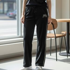 FUBU Black Track Pants with White Side Stripe